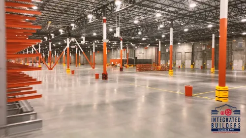 Interior Warehouse Drone Footage with Interior Rail